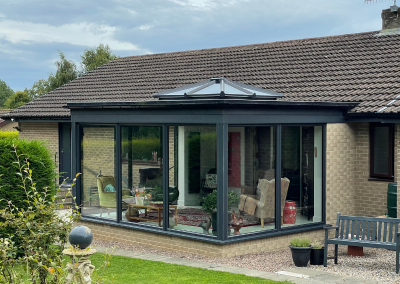 Sunroom with large sliding doors