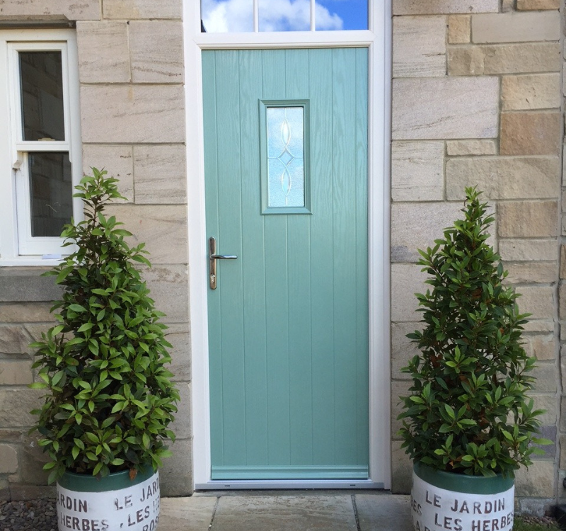 mint green entrance door