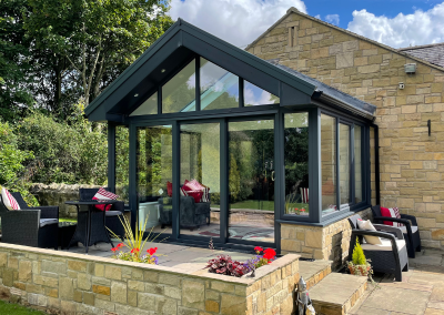 sunroom on stone brick home