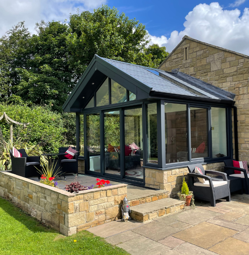 large conservatory with black edging 