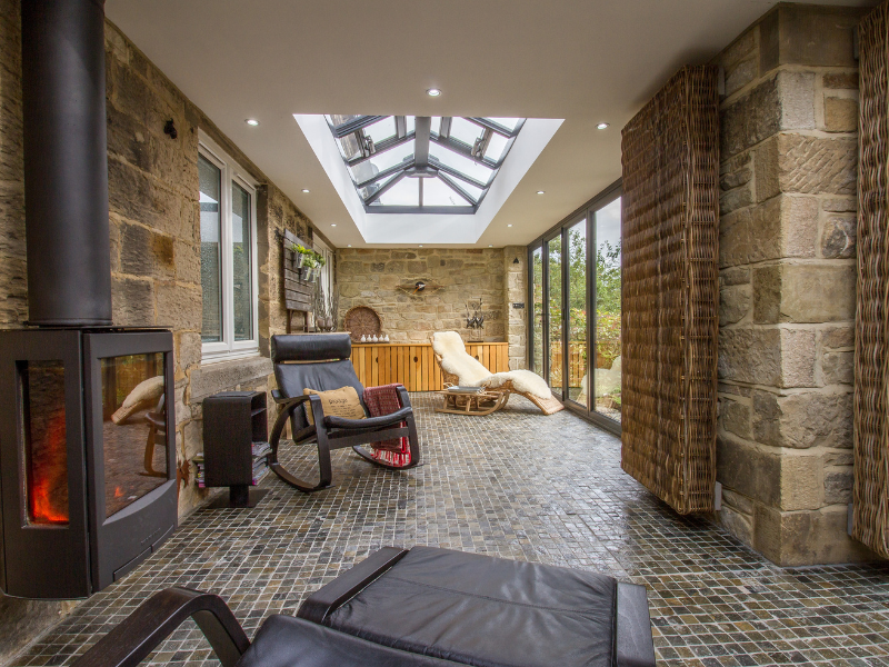 large conservatory with stone bricks