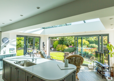 An open plan orangery attached to the kitchen