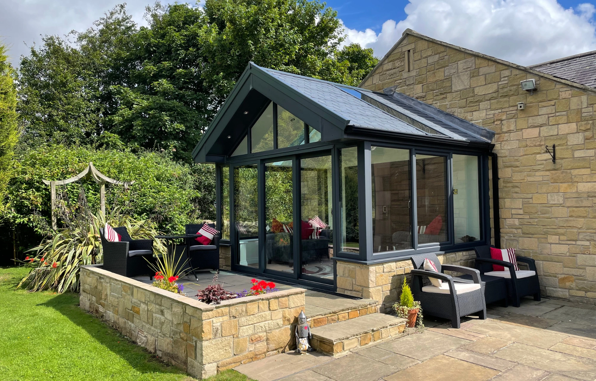 large conservatory with black edging 